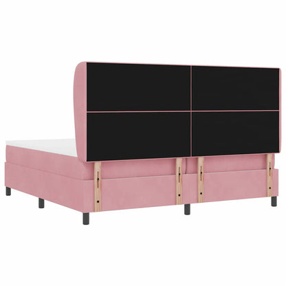 Postel S Boxspringem S Čelo Růžová 200 X 200 Cm Samet