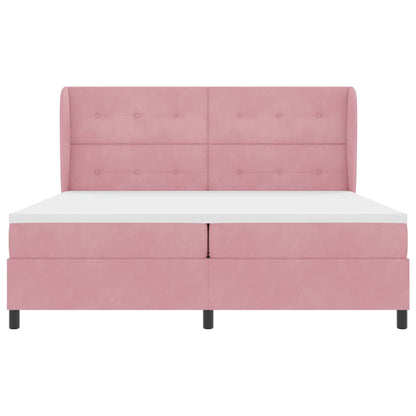 Postel S Boxspringem S Čelo Růžová 200 X 200 Cm Samet