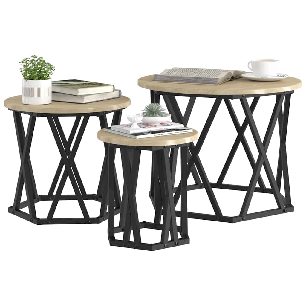 Sestavovací Boční Stůl 3 Pcs Sonoma Dub Inženýrské Dřevo A Ocel
