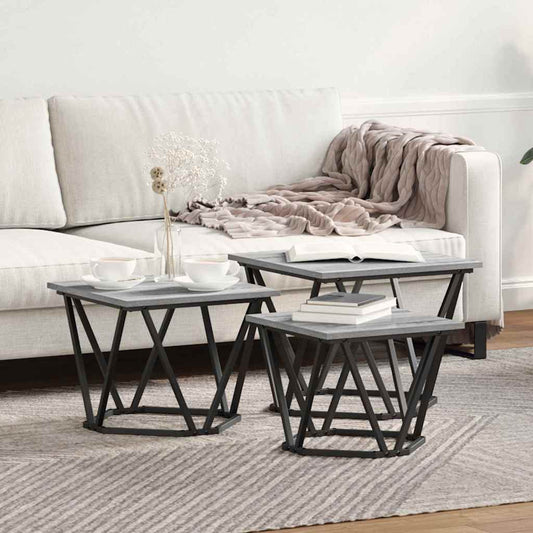 Konferenční Stolek 3 Pcs Šedá Sonoma Inženýrské Dřevo A Ocel