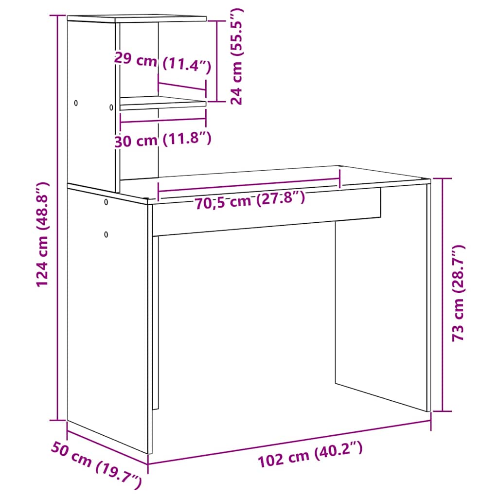 Stůl Artisanový Dub Kompozitní Dřevo 102 X 50 X 124 Cm