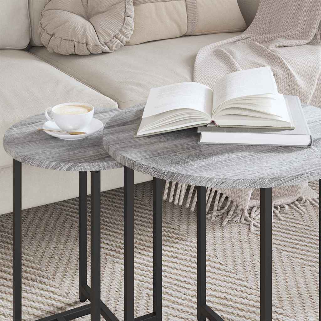 Sada Odkládacích Stolků 2 Pcs Šedá Sonoma A Černá