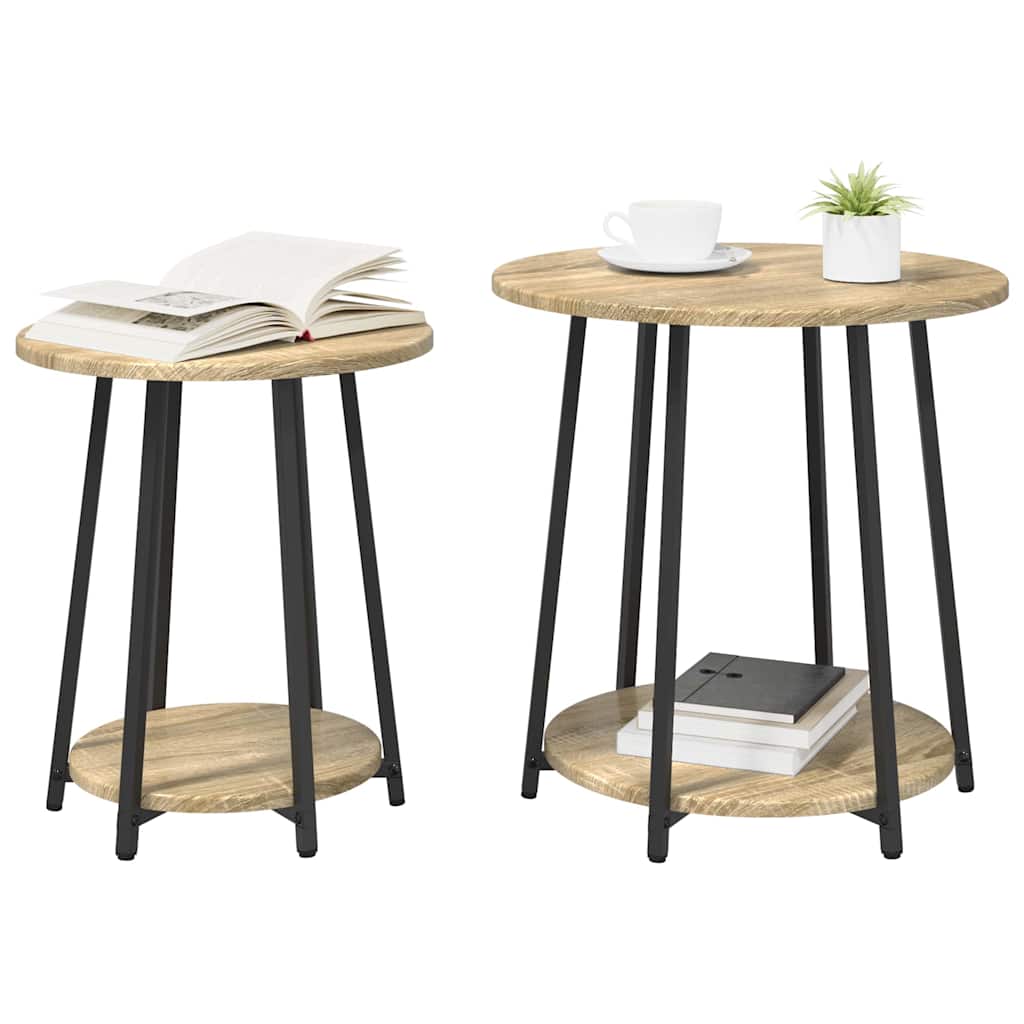 Sada Odkládacích Stolků S Policí 2 Pcs Sonoma Dub A Černá