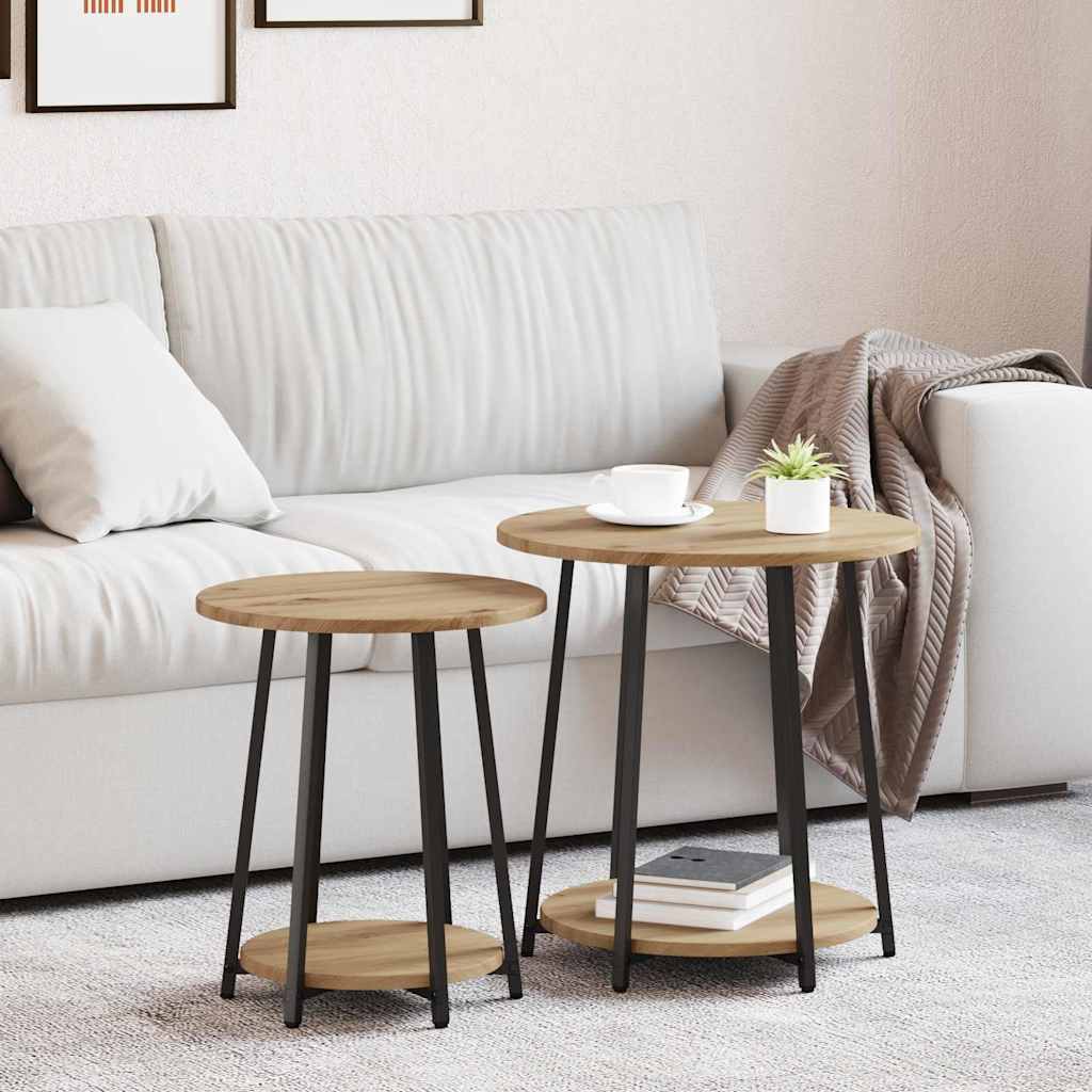 Sada Odkládacích Stolků 2 Ks Artisan Dub A Černá