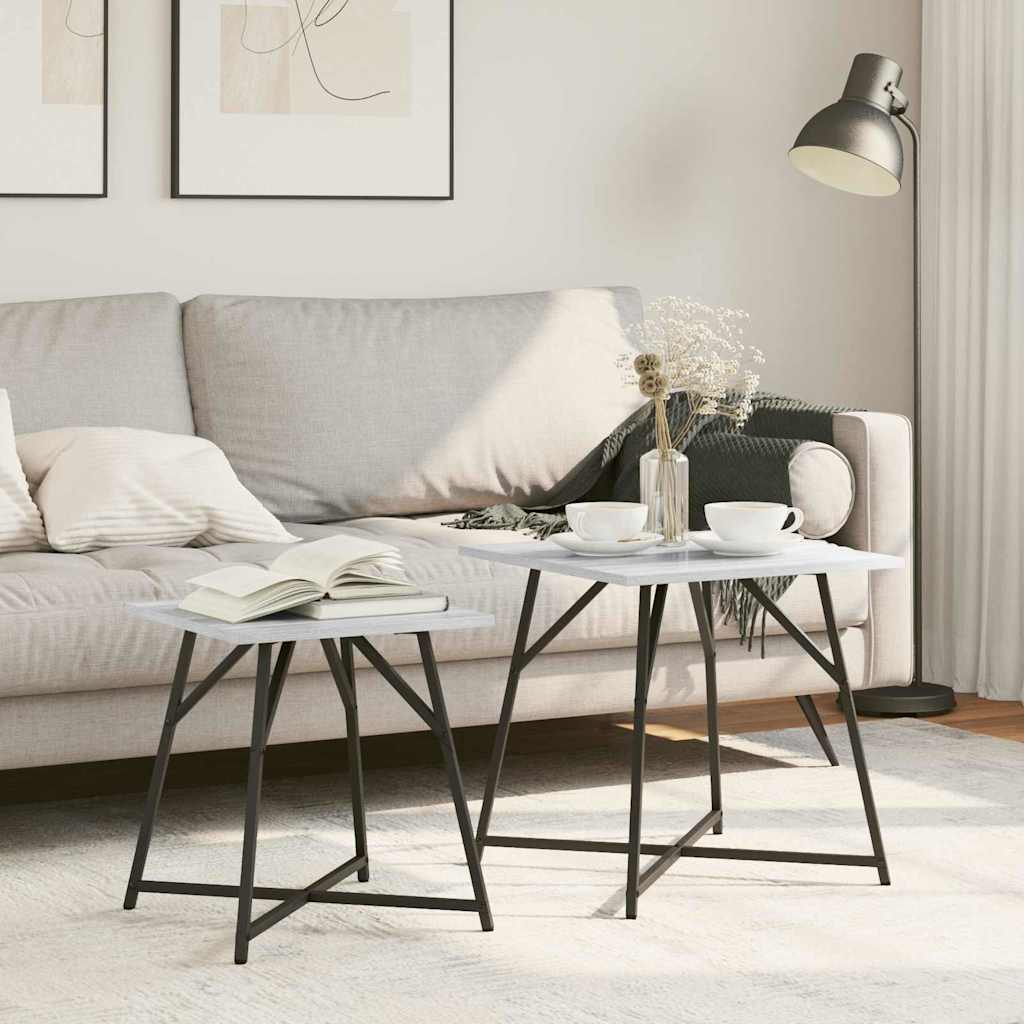 Sada Odkládacích Stolků 2 Pcs Šedá Sonoma A Černá