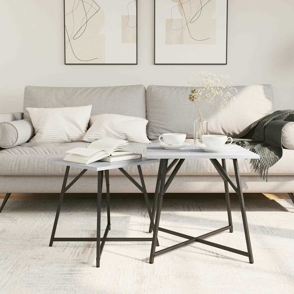 Sada Odkládacích Stolků 2 Pcs Šedá Sonoma A Černá