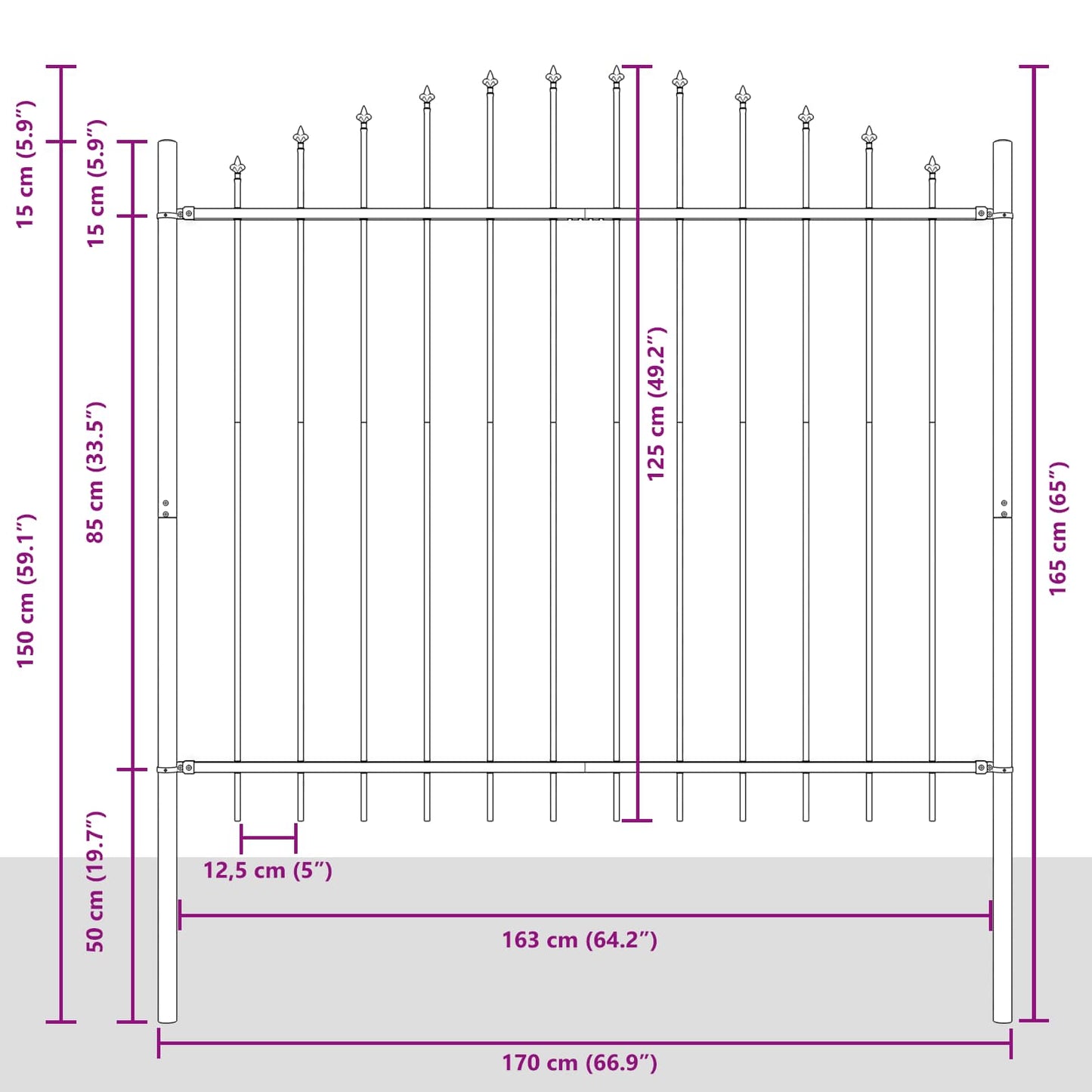 Zahradní Plot Woerden 170 X 165 Cm Práškově Lakovaná Ocel Šedá