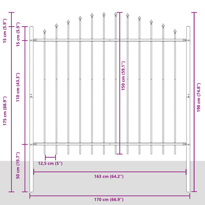 Zahradní Plot Woerden 170 X 190 Cm Práškově Lakovaná Ocel Šedá