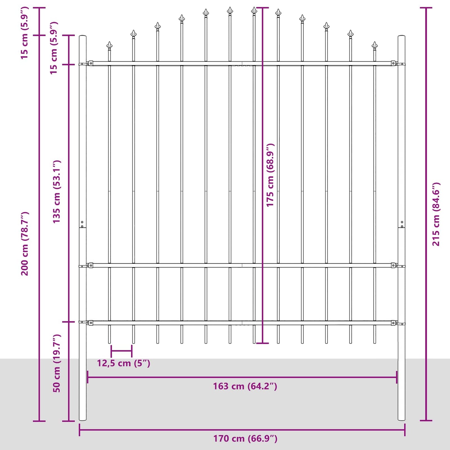 Zahradní Plot Woerden 170 X 215 Cm Práškově Lakovaná Ocel Šedá