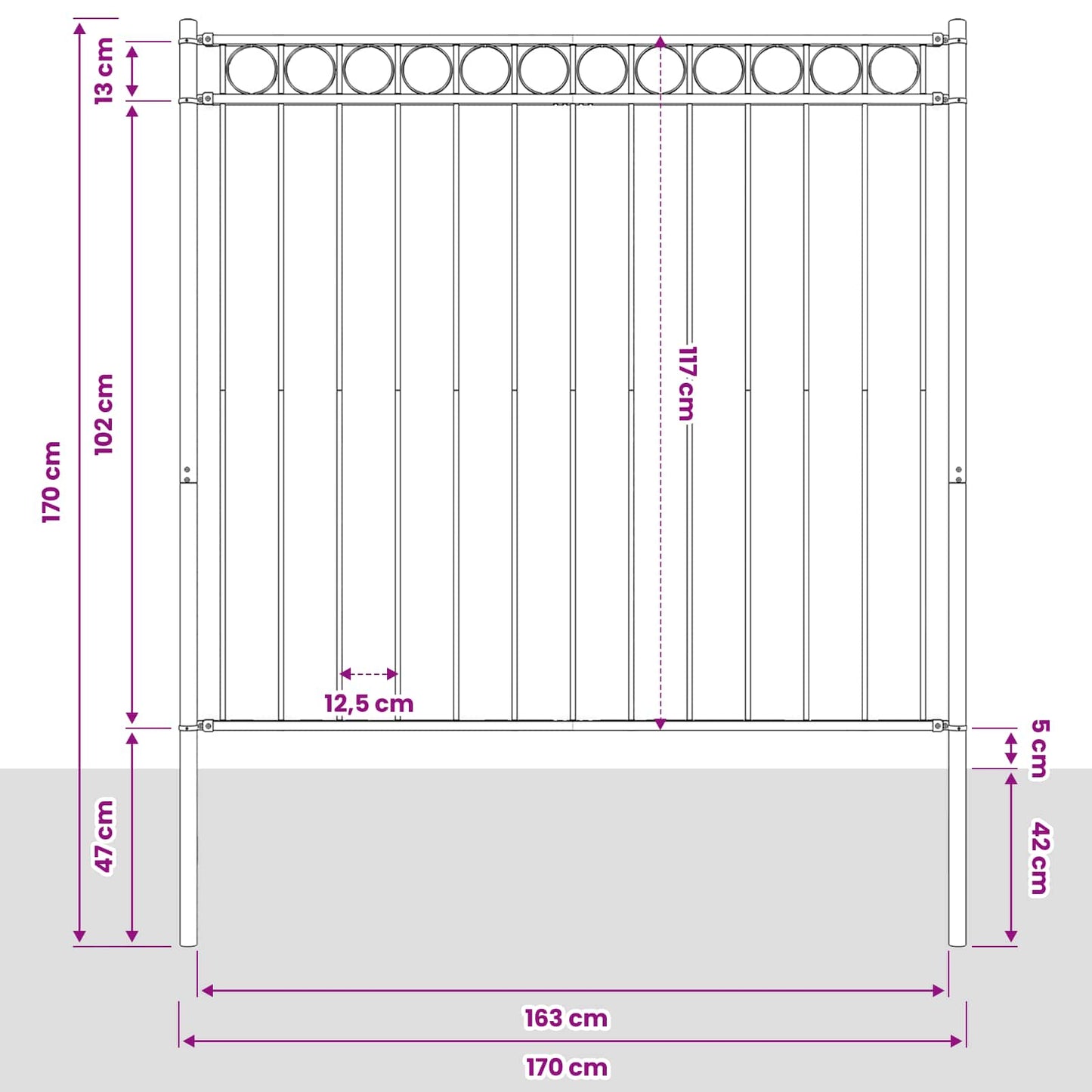 Prvek Plotu Assen 170 X 170 Cm Ocel Šedá