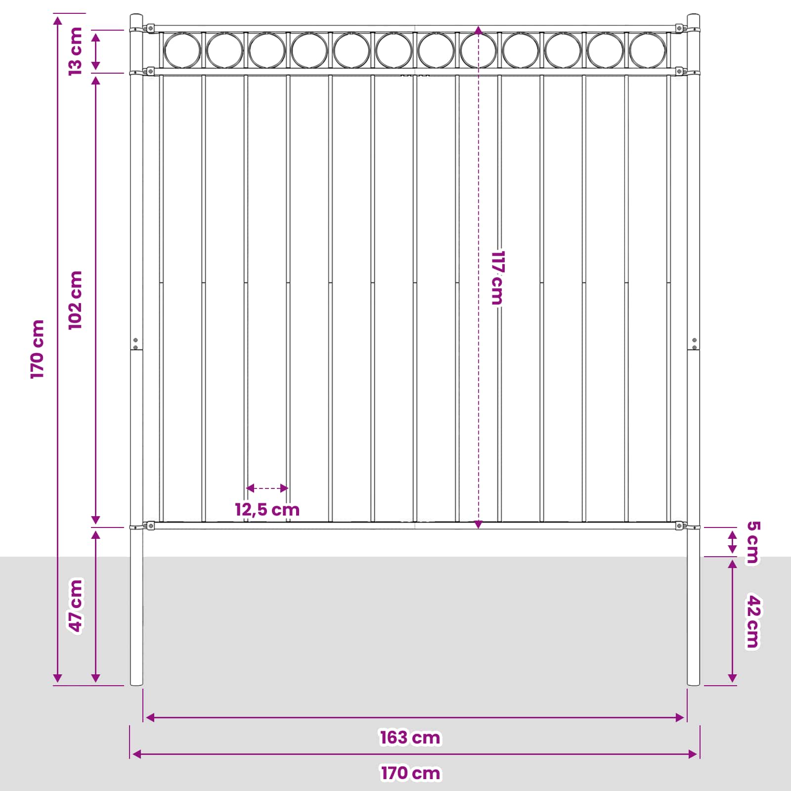Prvek Plotu Assen 170 X 170 Cm Ocel Šedá