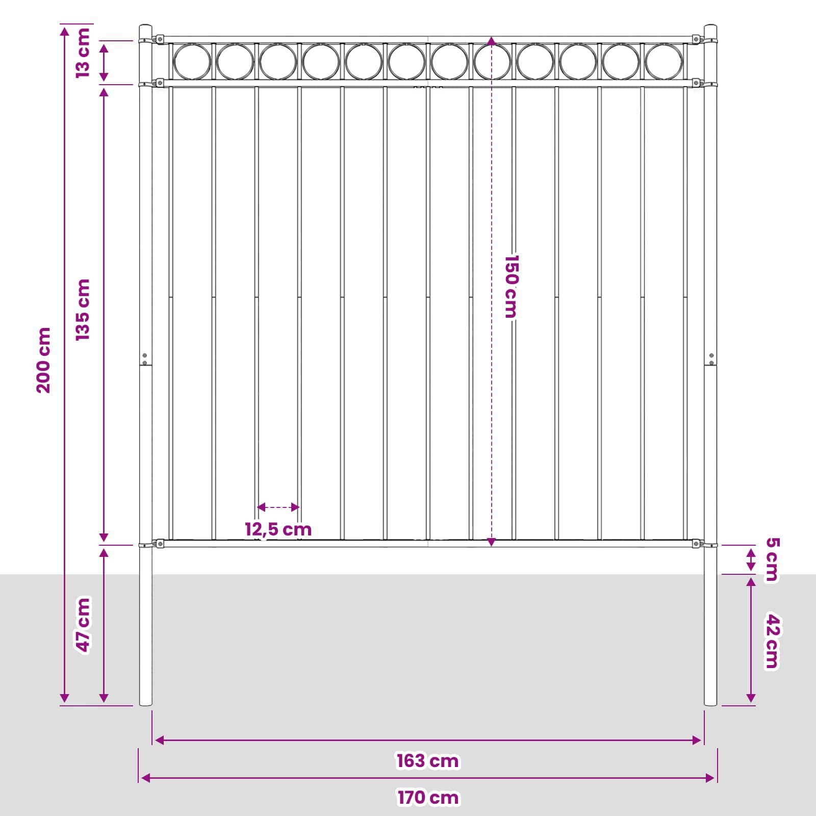 Prvek Plotu Assen 170 X 200 Cm Ocel Šedá