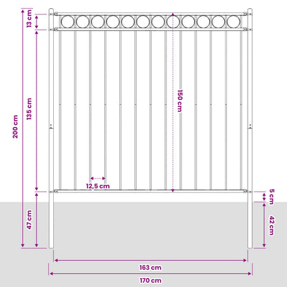 Prvek Plotu Assen 170 X 200 Cm Ocel Šedá