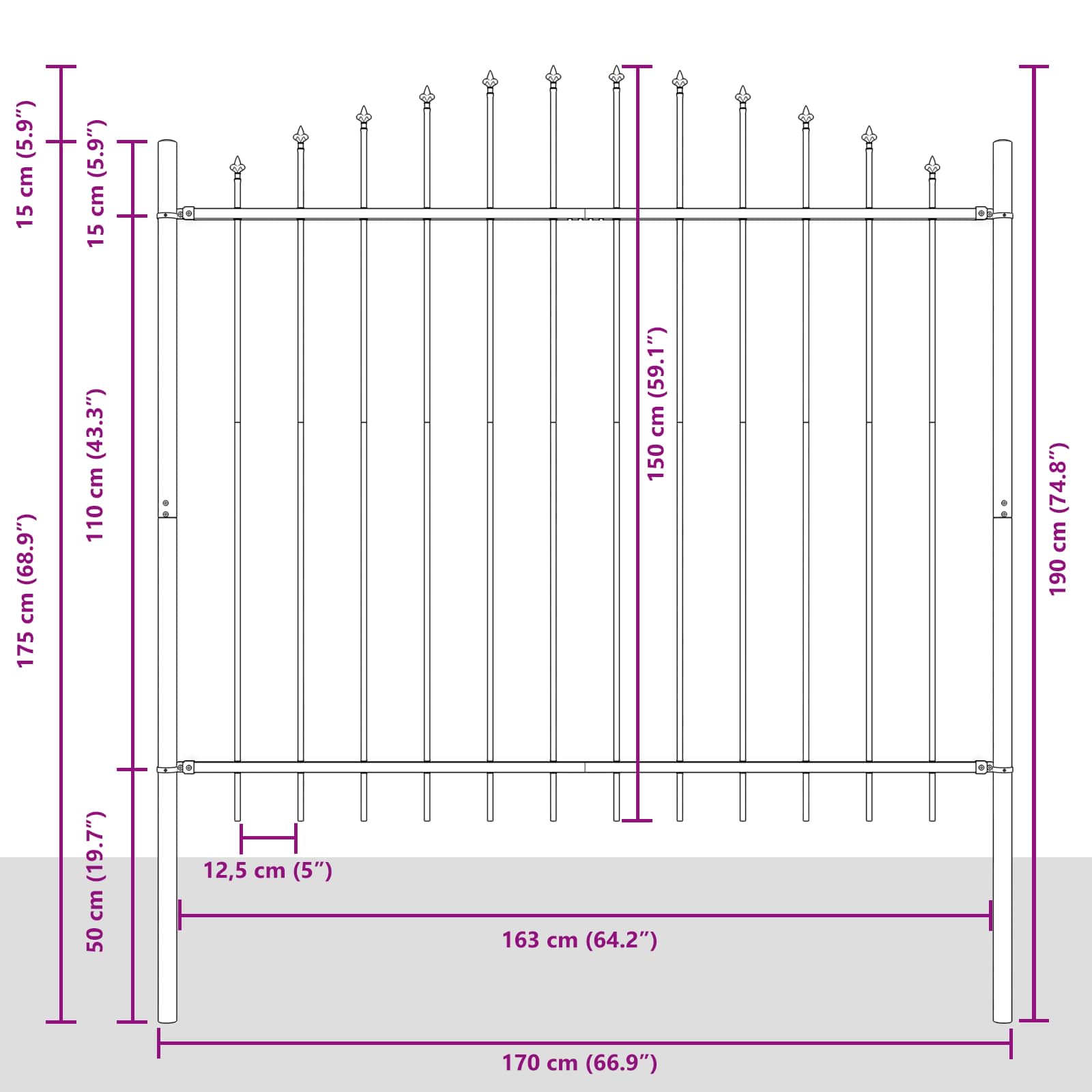 Zahradní Plot Woerden 170 X 190 Cm Práškově Lakovaná Ocel Bílá
