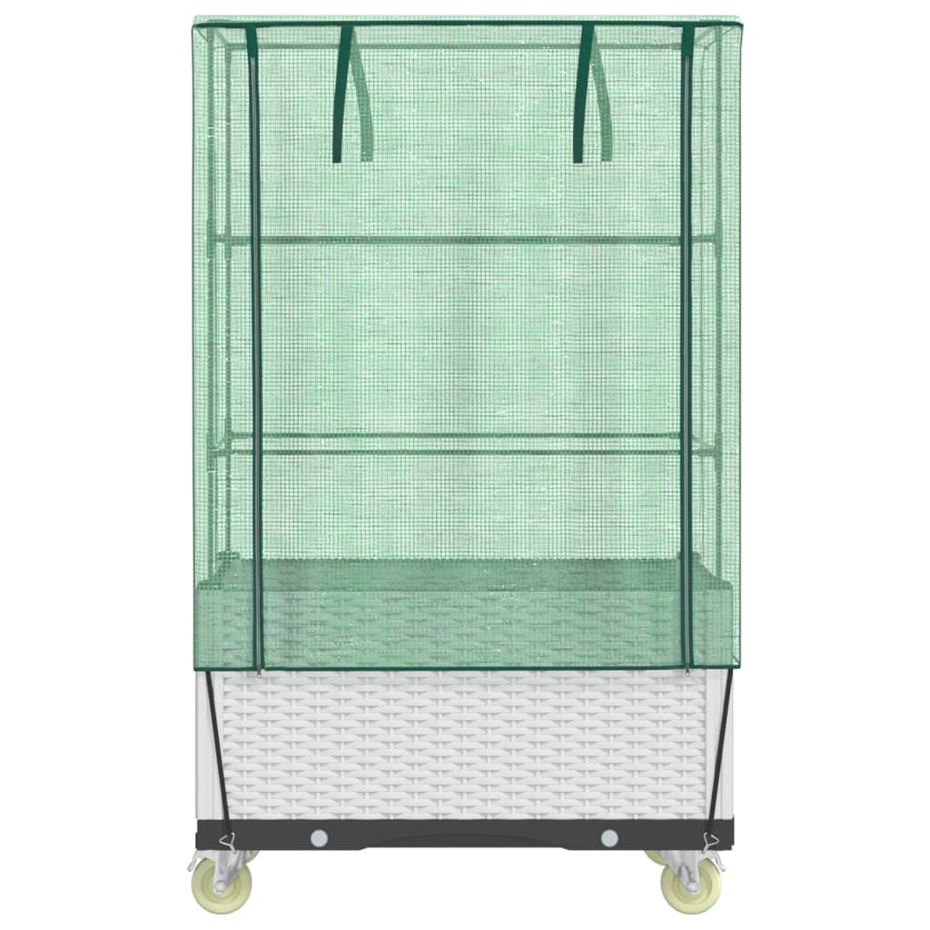 Vyvýšený Záhon S Kolečky A Skleník Ratanový Vzhled 80X50X182 Cm