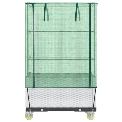 Vyvýšený Záhon S Kolečky A Skleník Ratanový Vzhled 80X50X182 Cm