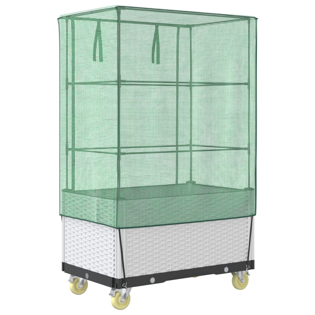 Vyvýšený Záhon S Kolečky A Skleník Ratanový Vzhled 80X50X182 Cm