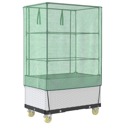 Vyvýšený Záhon S Kolečky A Skleník Ratanový Vzhled 80X50X182 Cm