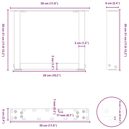 Nohy Konferenčního Stolku Ve Tvaru U, 2 Ks, Černé, 30 X (30-31) Cm, Ocel