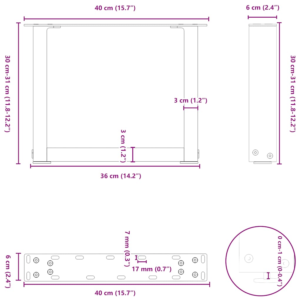 Nohy Konferenčního Stolku Ve Tvaru U, 2 Ks, Černé, 40 X (30-31) Cm, Ocel
