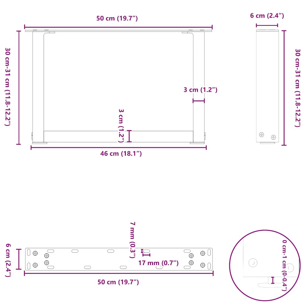 Nohy Konferenčního Stolku Ve Tvaru U, 2 Ks, Černé, 50 X (30-31) Cm, Ocel