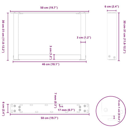Nohy Konferenčního Stolku Ve Tvaru U, 2 Ks, Černé, 50 X (30-31) Cm, Ocel