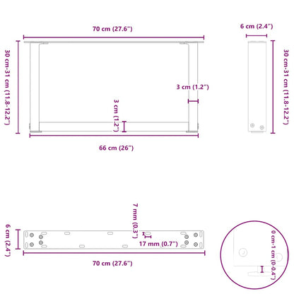 Nohy Konferenčního Stolku Ve Tvaru U, 2 Ks, Černé, 70 X (30-31) Cm, Ocel