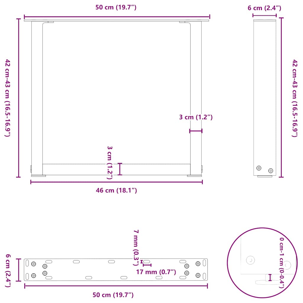 Nohy Konferenčního Stolku Ve Tvaru U, 2 Ks, Černé, 50 X (42-43) Cm, Ocel