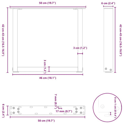 Nohy Konferenčního Stolku Ve Tvaru U, 2 Ks, Černé, 50 X (42-43) Cm, Ocel