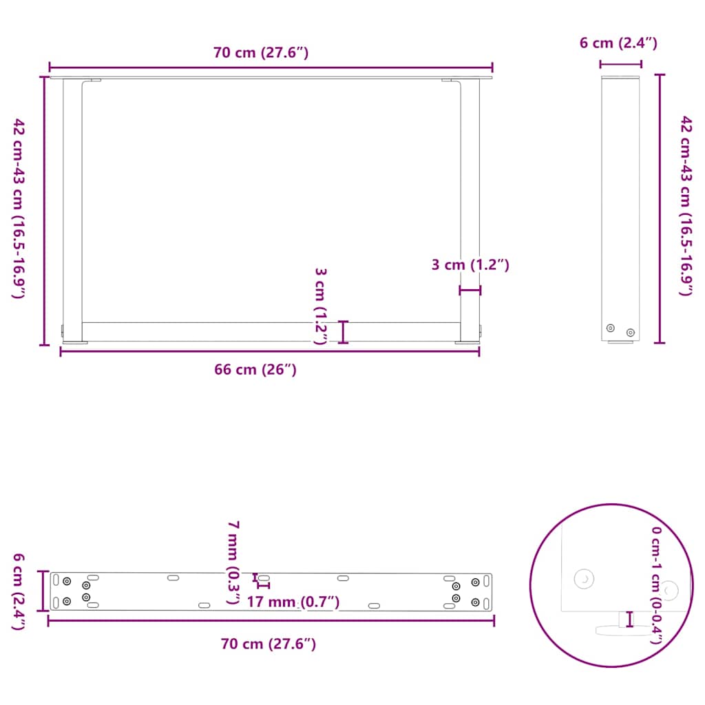 Nohy Konferenčního Stolku Ve Tvaru U, 2 Ks, Černé, 70 X (42-43) Cm, Ocel