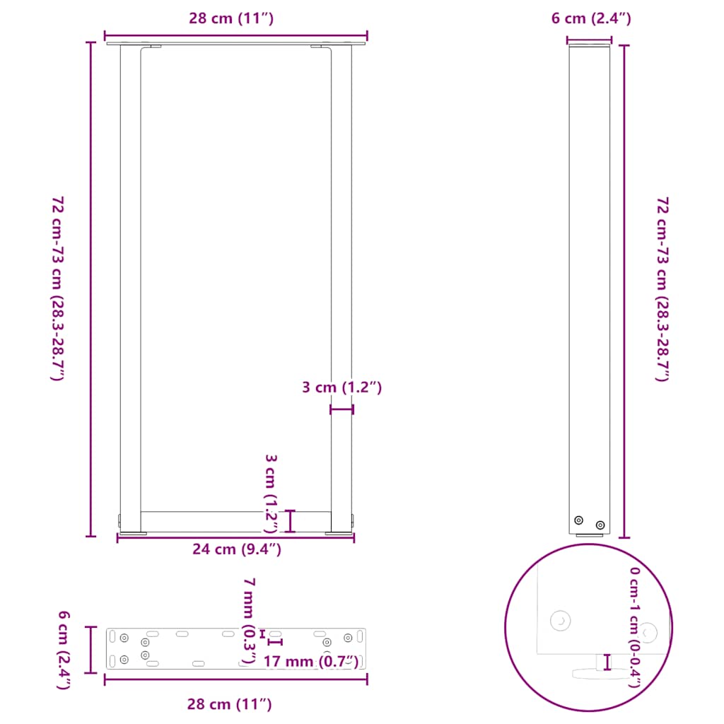 Nohy Konzolového Stolku Ve Tvaru U, 2 Ks, Černé, 28 X (72-73) Cm, Ocel