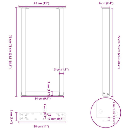 Nohy Konzolového Stolku Ve Tvaru U, 2 Ks, Černé, 28 X (72-73) Cm, Ocel