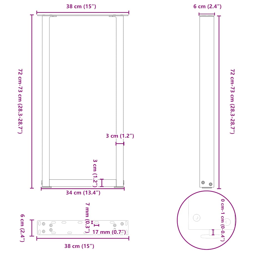 Nohy Konzolového Stolku Ve Tvaru U, 2 Ks, Černé, 38 X (72-73) Cm, Ocel