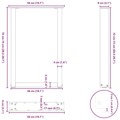 Nohy K Jídelnímu Stolu Ve Tvaru U, 2 Ks, Černé, 50 X (72-73) Cm, Ocel