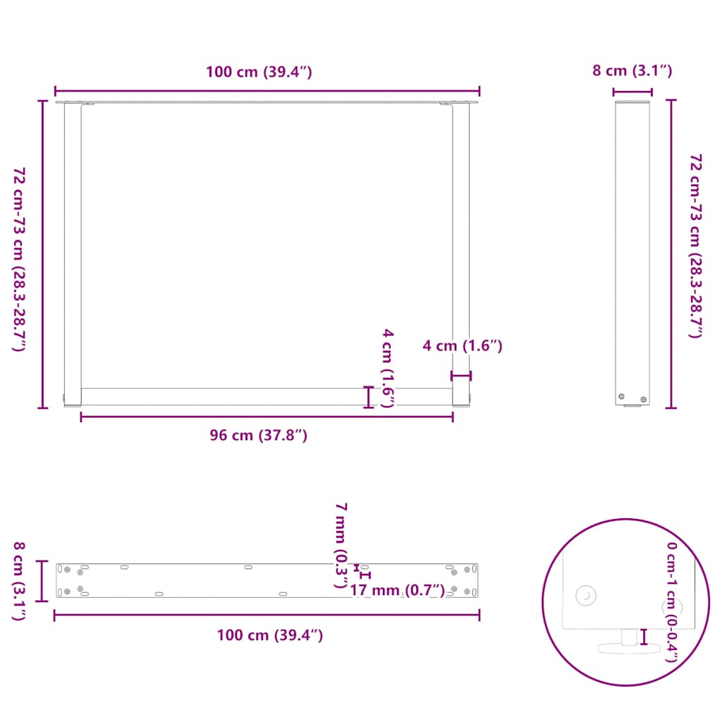 Nohy K Jídelnímu Stolu Ve Tvaru U, 2 Ks, Černé, 100 X (72-73) Cm, Ocel