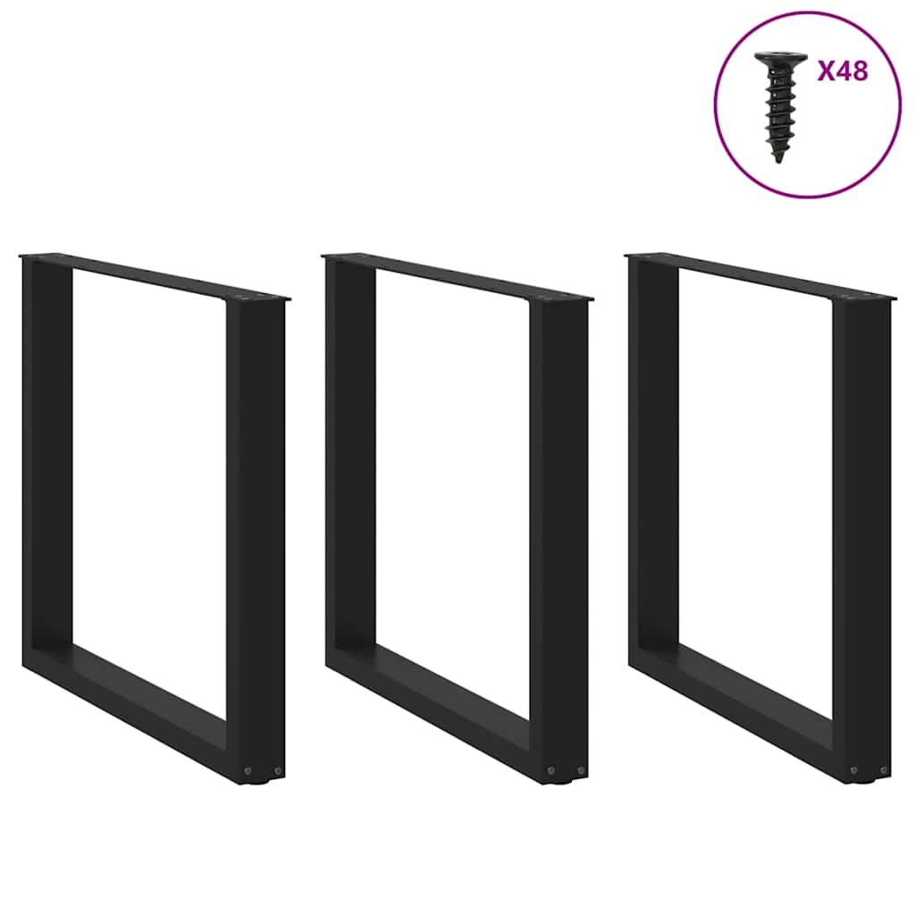 Nohy K Jídelnímu Stolu Ve Tvaru U, 3 Ks, Černé, 90 X (72-73) Cm, Ocel