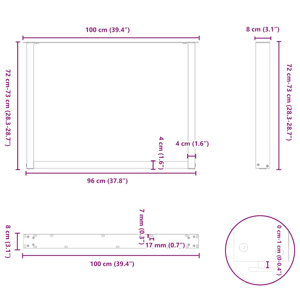 Nohy K Jídelnímu Stolu Ve Tvaru U, 3 Ks, Černé, 100 X (72-73) Cm, Ocel