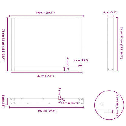 Nohy K Jídelnímu Stolu Ve Tvaru U, 3 Ks, Bílé, 100 X (72-73) Cm, Ocel