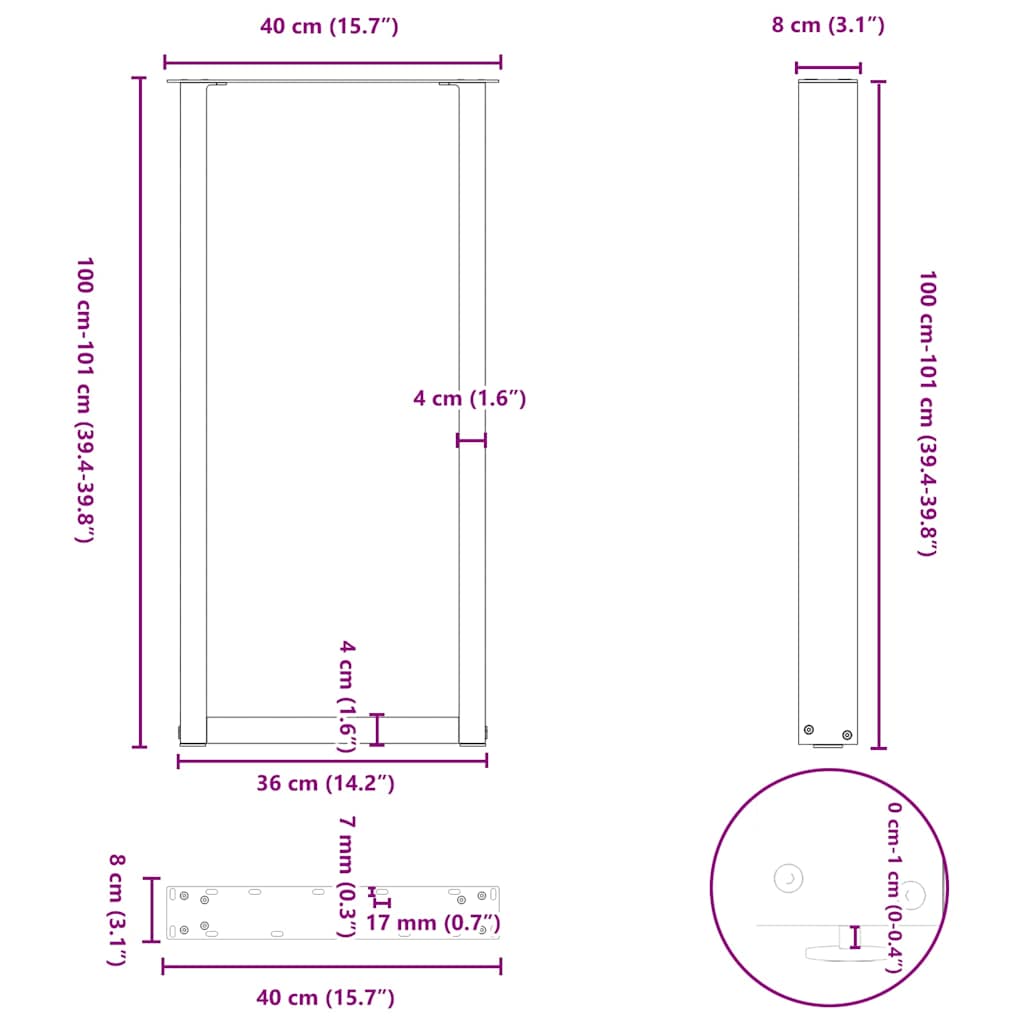 Nohy Barového Stolu Ve Tvaru U, 2 Ks, Černé, 40 X (100-101) Cm, Ocel