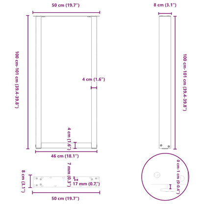 Nohy Barového Stolu Ve Tvaru U, 2 Ks, Černé, 50 X (100-101) Cm, Ocel