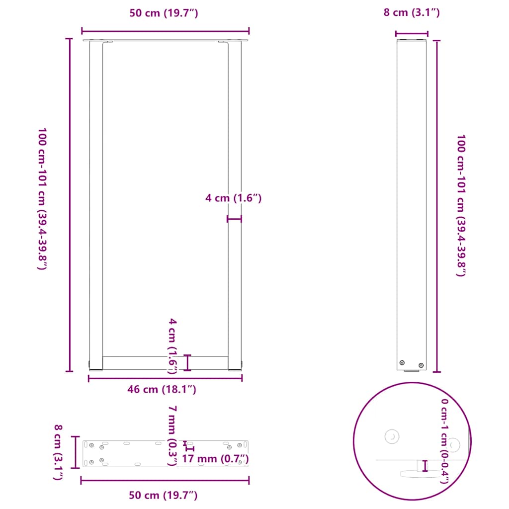 Nohy Barového Stolu Ve Tvaru U, 2 Ks, Bílé, 50 X (100-101) Cm, Ocel