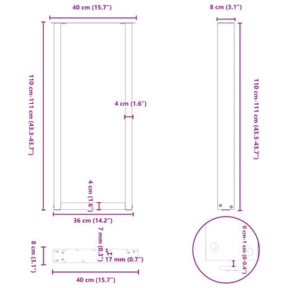 Nohy Barového Stolu Ve Tvaru U, 2 Ks, Černé, 40 X (110-111) Cm, Ocel