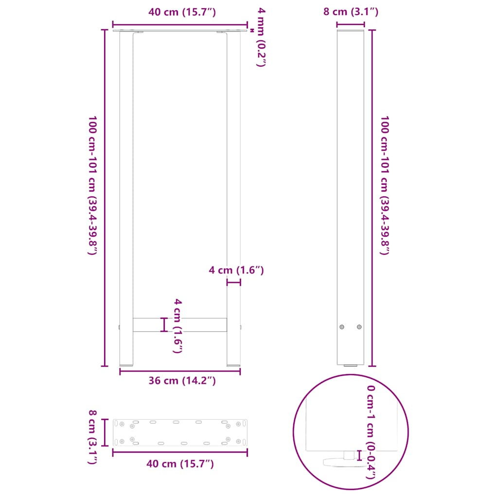 Nohy K Barovému Stolu Antracitové 2 Ks 40 X (100-101) Cm Ocelové