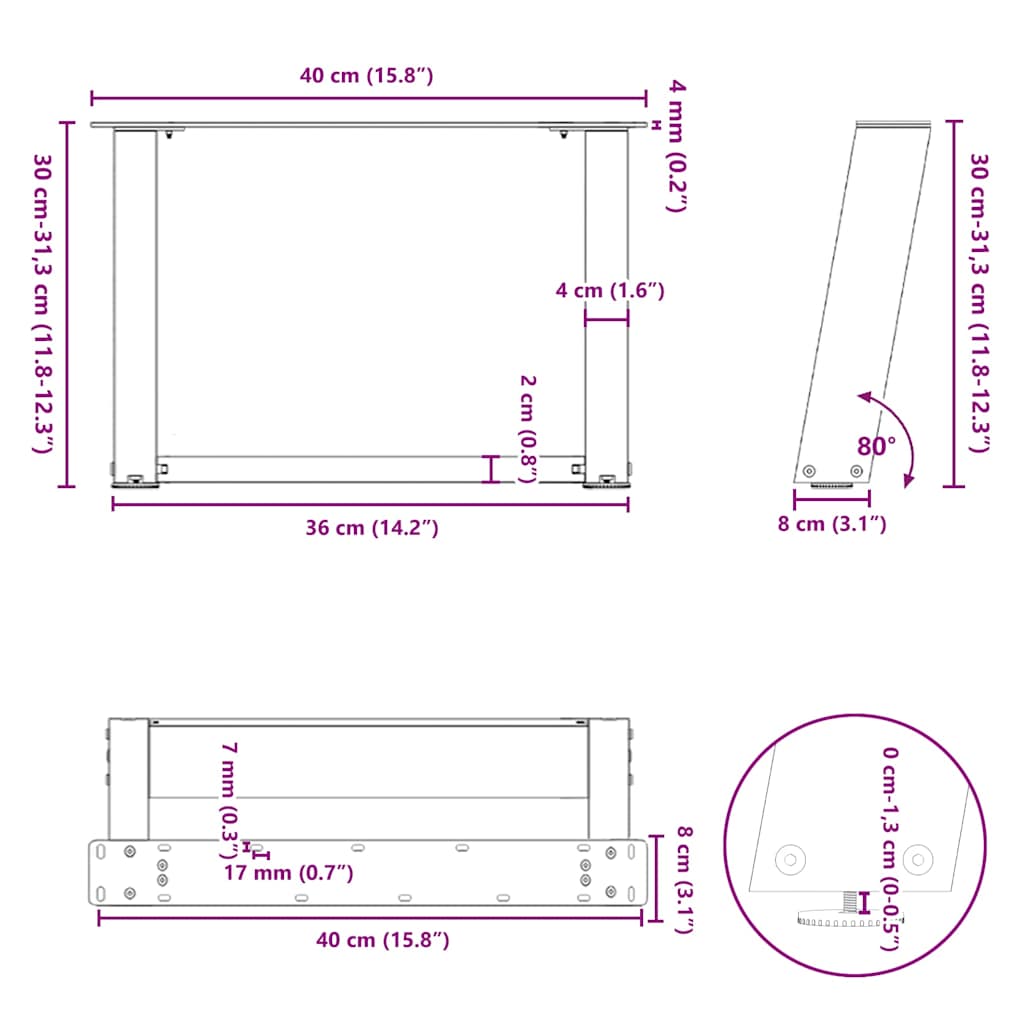 Nohy Konferenčního Stolku Ve Tvaru U 2 Ks Antracitové 40 X (30-31) Cm Ocelové