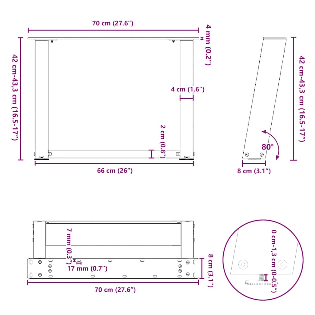 Nohy Konferenčního Stolku Ve Tvaru U, 2 Ks, Přírodní Ocel, 70 X (42-43) Cm, Ocel