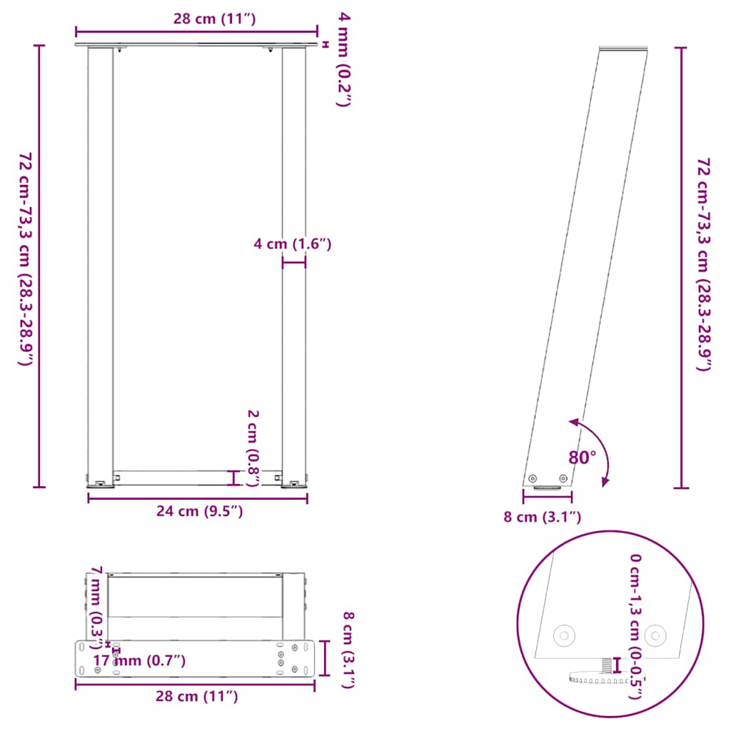 Nohy Konzolového Stolku Ve Tvaru U, 2 Ks, Přírodní Ocel, 28 X (72-73) Cm, Ocel