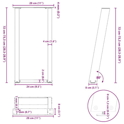 Nohy Konzolového Stolku Ve Tvaru U, 2 Ks, Přírodní Ocel, 28 X (72-73) Cm, Ocel