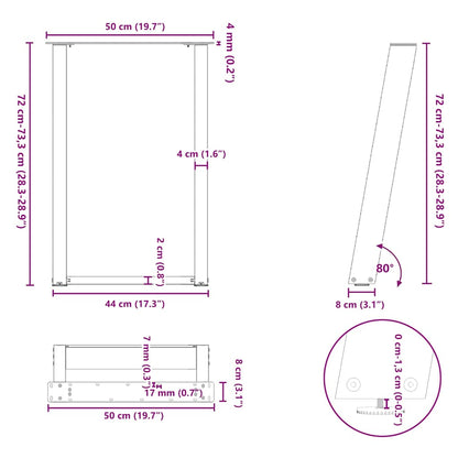 Nohy K Jídelnímu Stolu Ve Tvaru U, 2 Ks, Přírodní Ocel, 50 X (72-73) Cm, Ocel