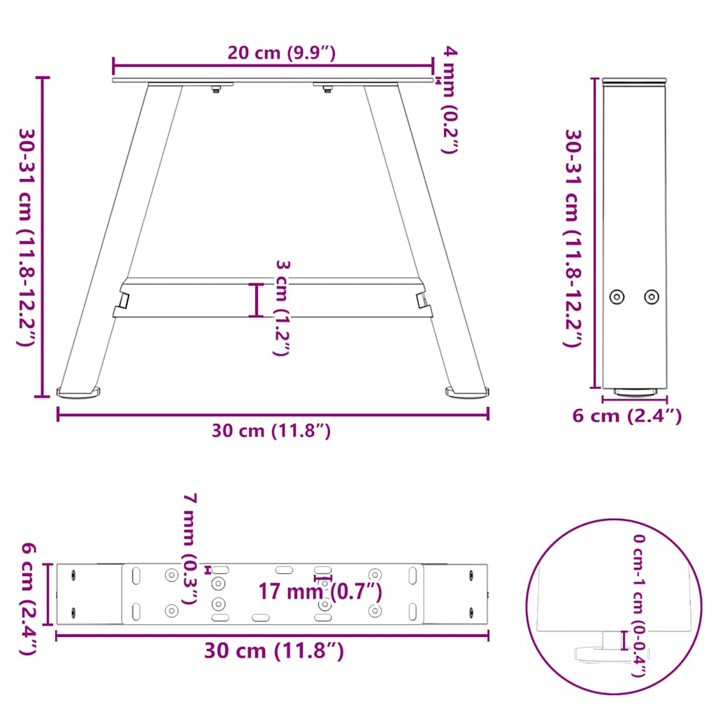 Nohy Konferenčního Stolku Ve Tvaru A, 2 Ks, Černé, 30 X (30-31) Cm, Ocel