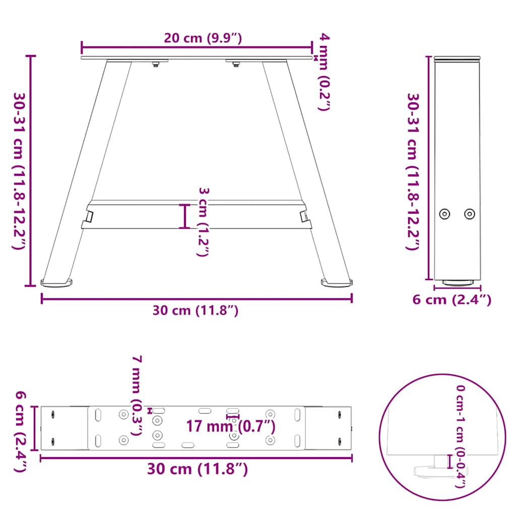 Nohy Konferenčního Stolku Ve Tvaru A, 2 Ks, 30 X (30-31) Cm, Ocel